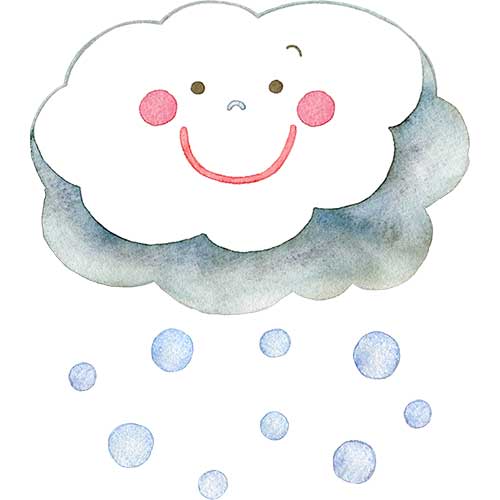 №496雪雲のキャラクターと雪のイラスト(笑顔)