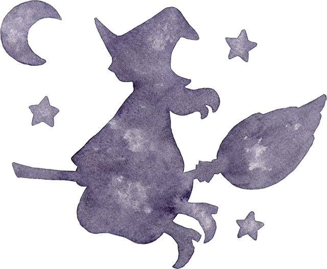 №372夜空を飛ぶ魔女のシルエットのイラスト