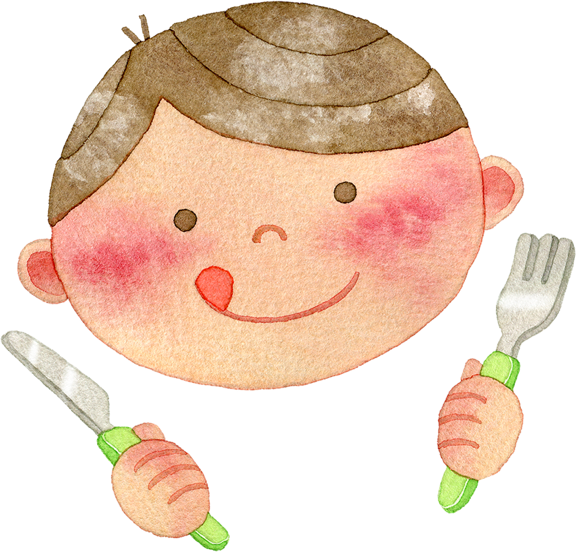 ナイフとフォークを持つ男の子の水彩イラスト