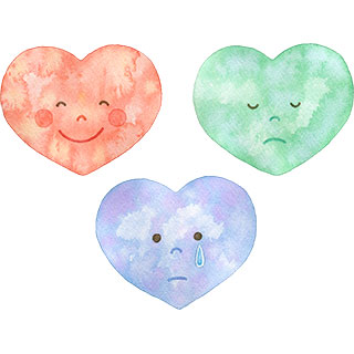 いろいろな表情のハートの水彩イラスト | 水彩の挿し絵屋さん