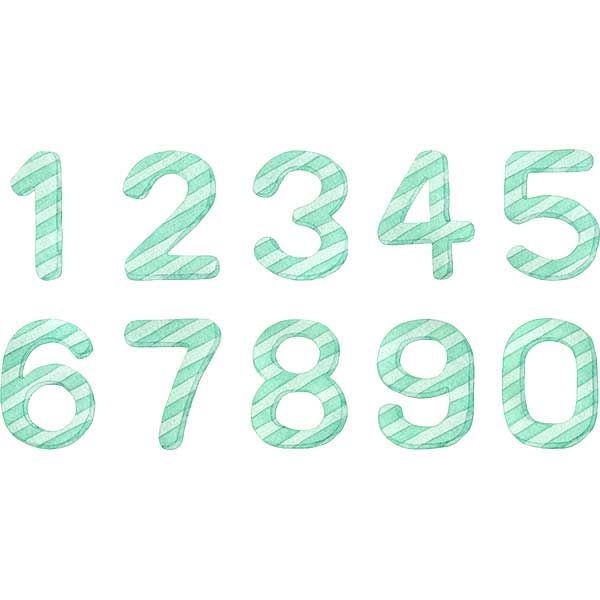 №557ミントグリーンのストライプ柄の数字のイラスト(セット素材)