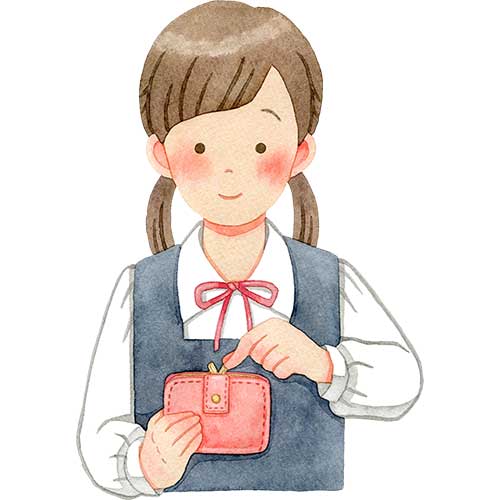 №643財布を開けようとしている女子生徒(中学生・高校生)のイラスト