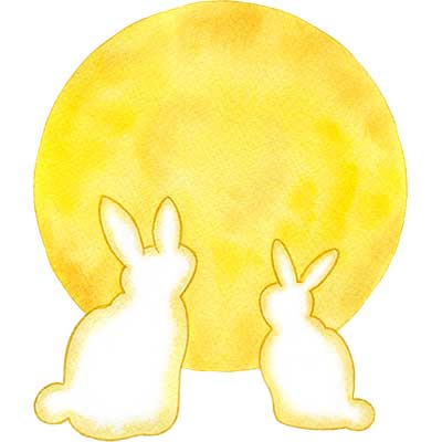 №367満月を見上げるウサギの親子のイラスト