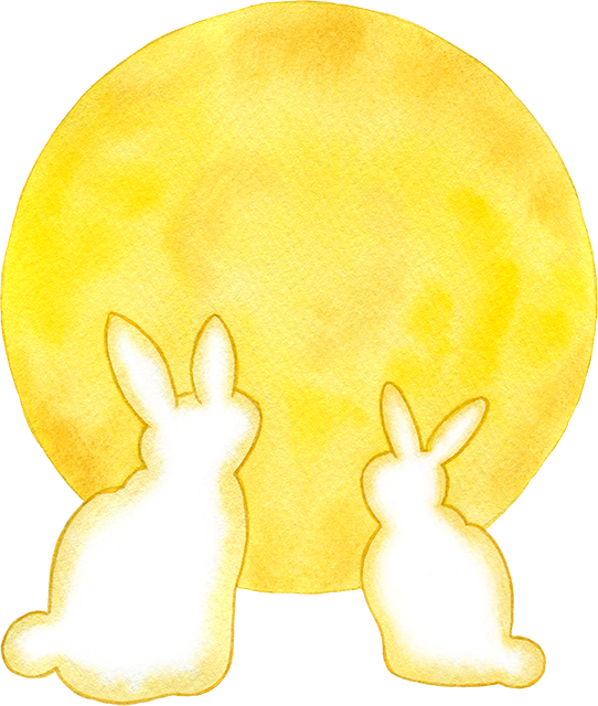 №367満月を見上げるウサギの親子のイラスト