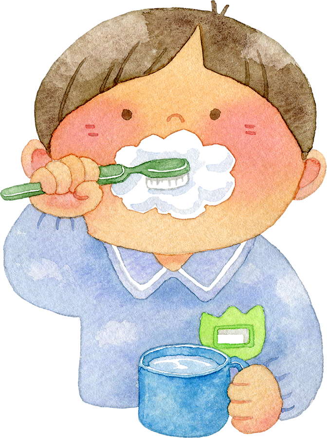 歯磨きをする園児の水彩イラスト(男の子)