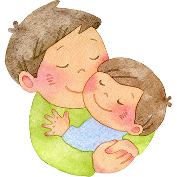 男の子を抱きしめる父親のイラスト