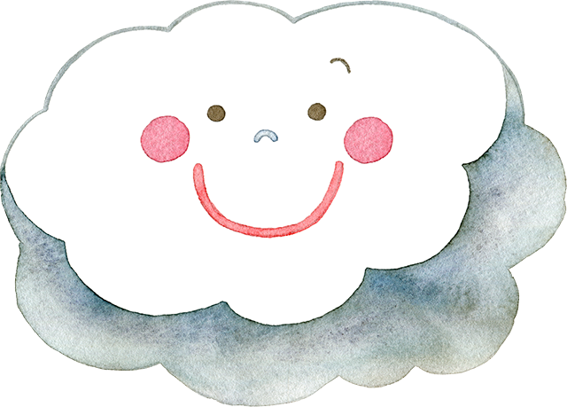 №501雨が降り出しそうな雲(くもり・雨雲)のキャラクターのイラスト(笑顔)
