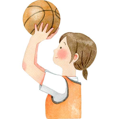 №635バスケットボールを持ってシュートを狙う女の子のイラスト