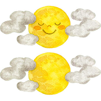 【2セット】雲間から顔を出す満月のイラスト