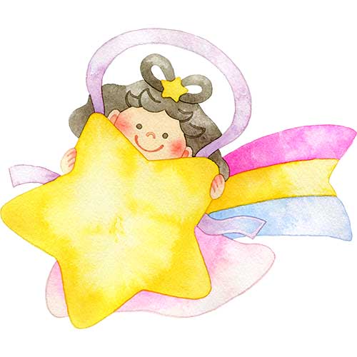 №323流れ星につかまって飛ぶ織姫のイラスト