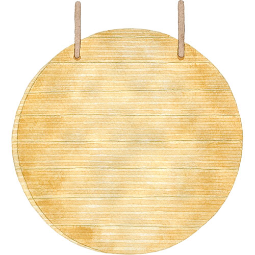 ナチュラルな丸い木製看板のイラスト