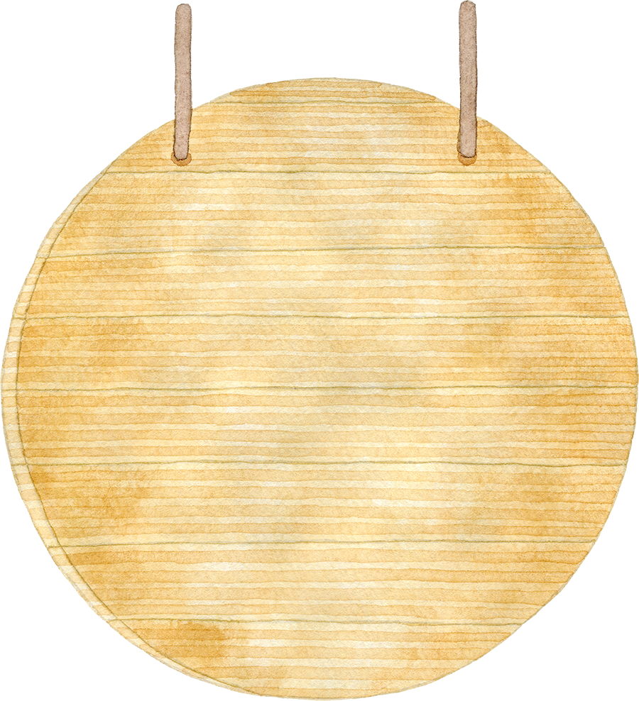 ナチュラルな丸い木製看板の水彩イラスト