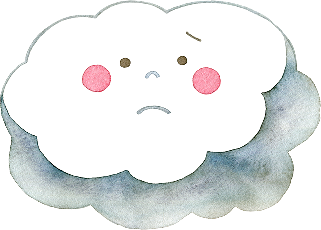 №489雨が降り出しそうな雲(くもり・雨雲)のキャラクターのイラスト(悲しそうな顔)