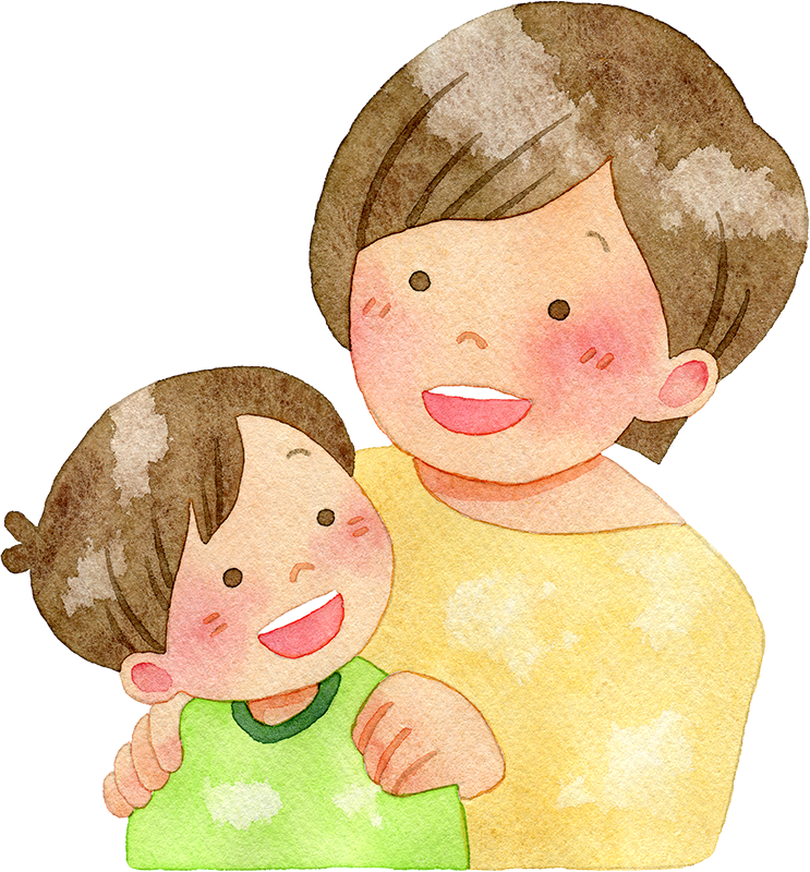 振り返る子供と母親の水彩イラスト