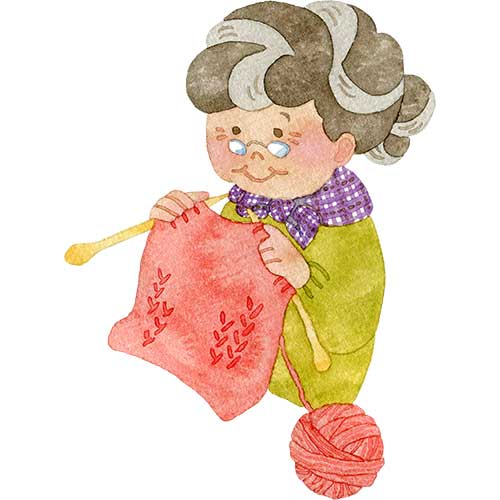 №422編み物をするおばあさんのイラスト(上半身)