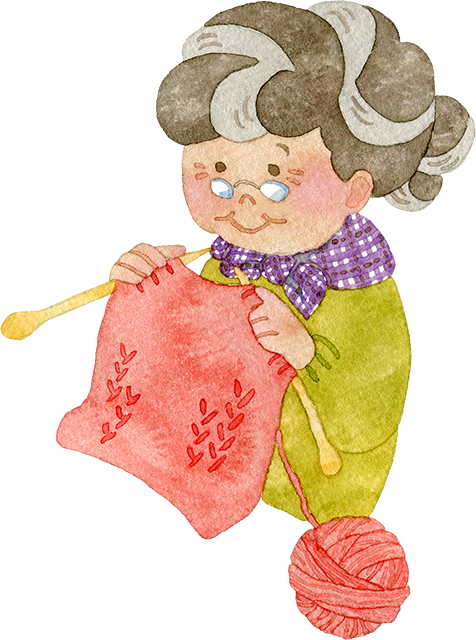 №422編み物をするおばあさんのイラスト(上半身)