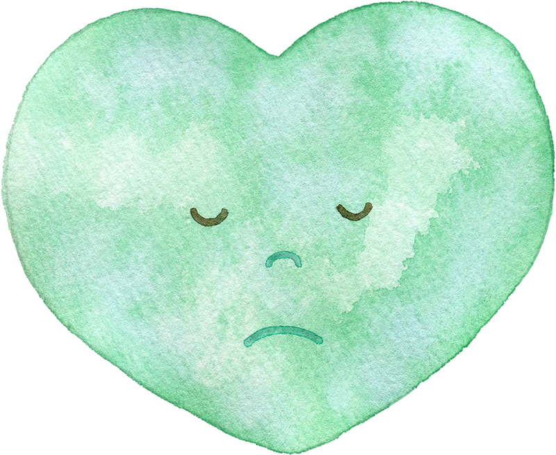 【セット素材】いろいろな表情のハートのイラスト(緑)