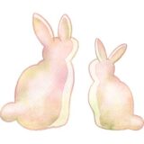 満月を見上げる白ウサギの親子の水彩イラスト 水彩の挿し絵屋さん