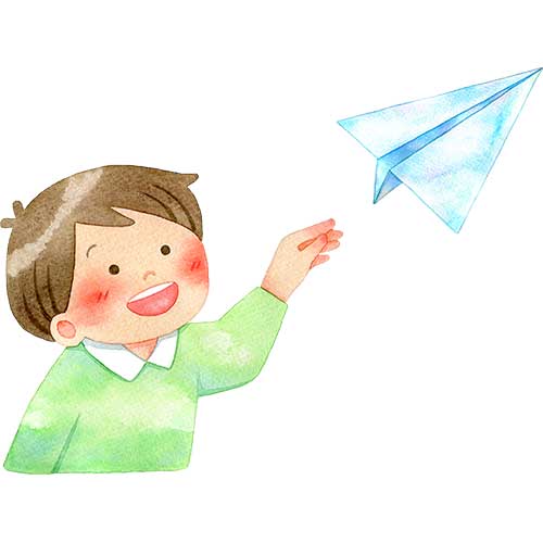 №612紙飛行機を飛ばす子供(男の子)のイラスト
