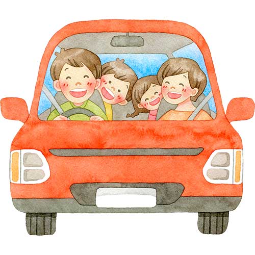 №336車に乗る笑顔の家族のイラスト