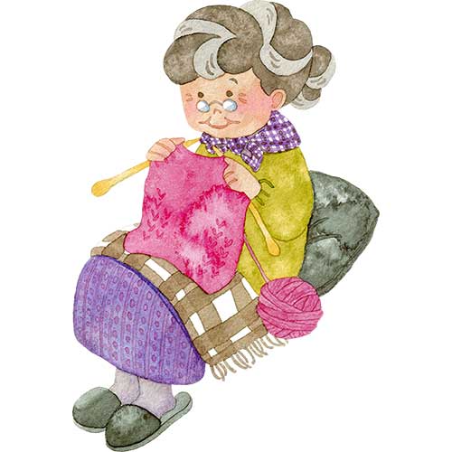 №423編み物をするおばあさんのイラスト(全身)