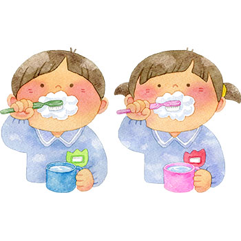 【2セット】歯磨きをする園児のイラスト