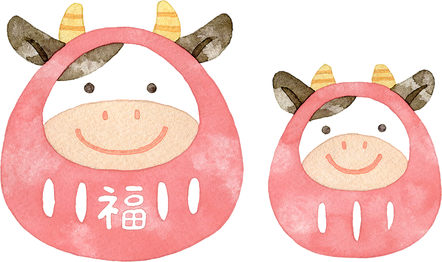 牛だるま(ピンク)の水彩イラスト