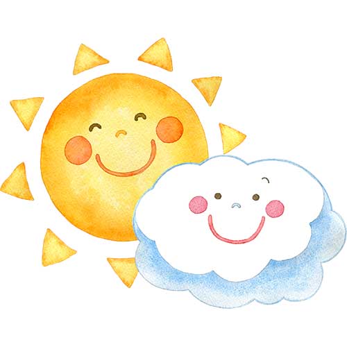 №486ニコニコ笑顔の太陽と雲のキャラクターのイラスト