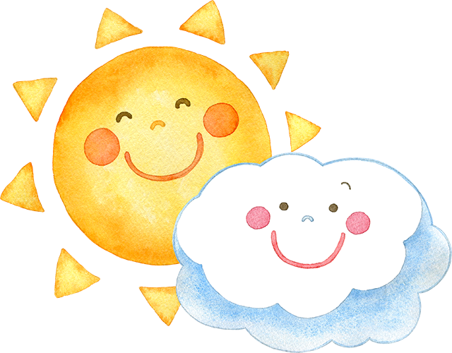 №486ニコニコ笑顔の太陽と雲のキャラクターのイラスト