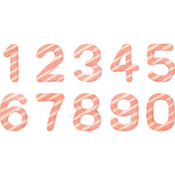№556ピンク色のストライプ柄の数字のイラスト(セット素材)