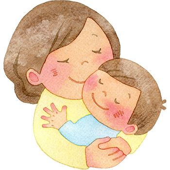 男の子を抱きしめる母親のイラスト