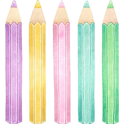 №654並んだ色鉛筆(5本)のイラスト