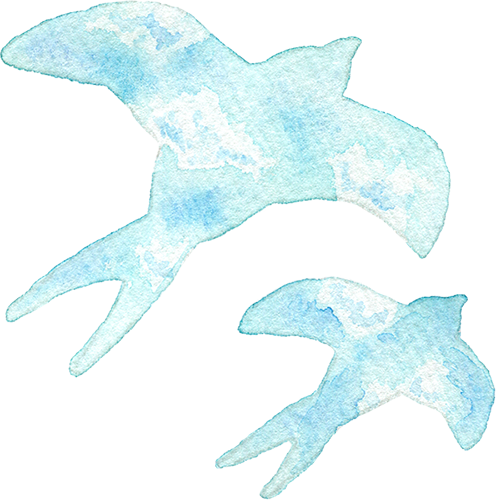 ツバメの親子(空色)の水彩イラスト
