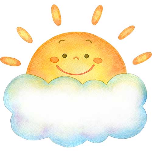 №578雲からのぞく太陽のキャラクターのイラスト