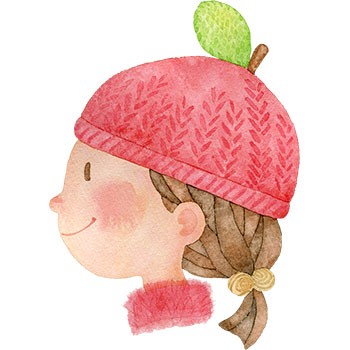 リンゴのニット帽をかぶる女の子のイラスト