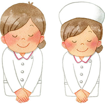 【4セット】お辞儀をする女性看護師のイラスト(上半身/全身)