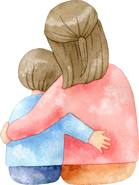 №517肩を寄せ合う後ろ姿の親子(母親と男の子)のイラスト