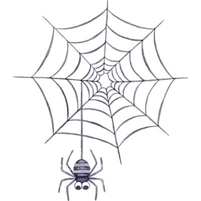 №390蜘蛛の巣と糸からぶら下がる蜘蛛のイラスト