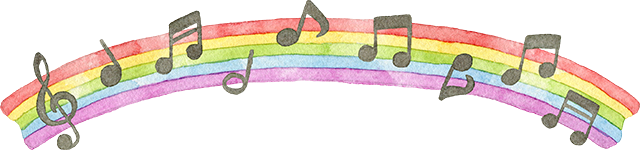 №451虹と並んだ音符のイラスト(ライン素材)