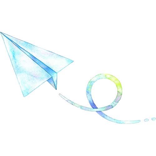 №606円を描いて飛ぶ紙飛行機のイラスト