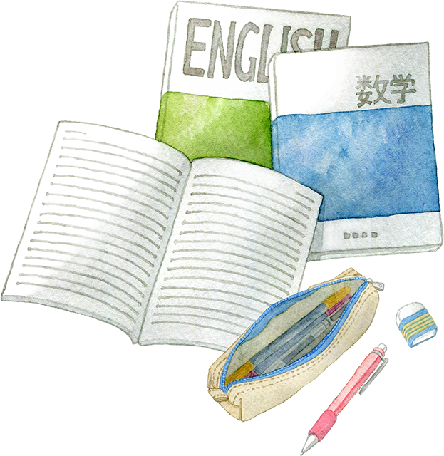 №436教科書と開いたノートと筆記用具のイラスト(数学、英語)