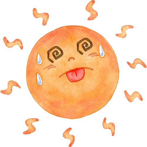 №500暑すぎる太陽のキャラクターのイラスト