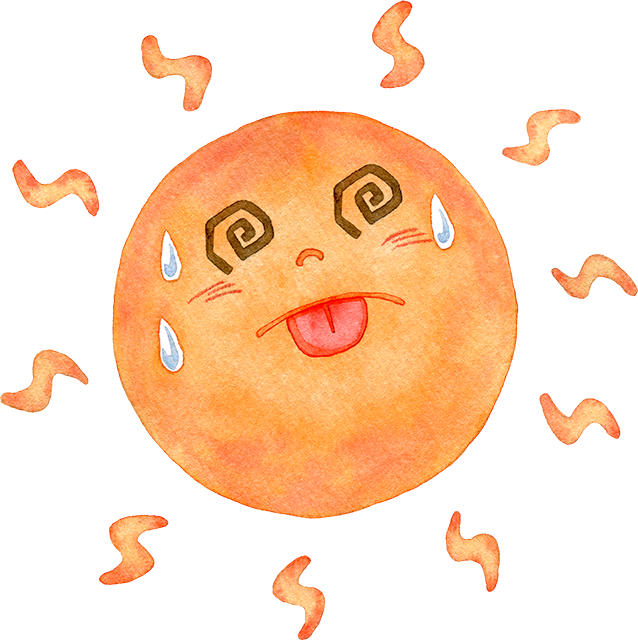 №500暑すぎる太陽のキャラクターのイラスト