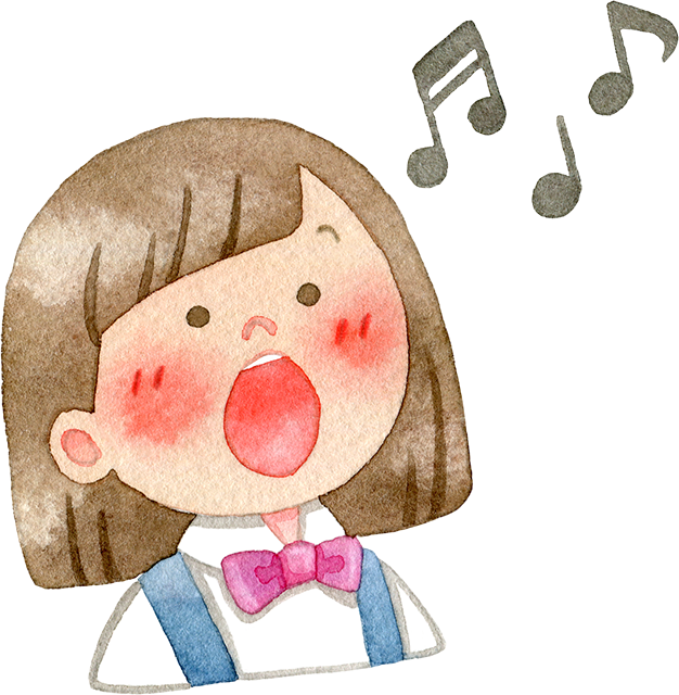 №457歌を歌う子供と音符のイラスト(右向き)