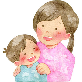 お母さんと一緒(水彩画 ) 母親を振り返る子供の水彩イラスト | 水彩の挿し絵屋さん