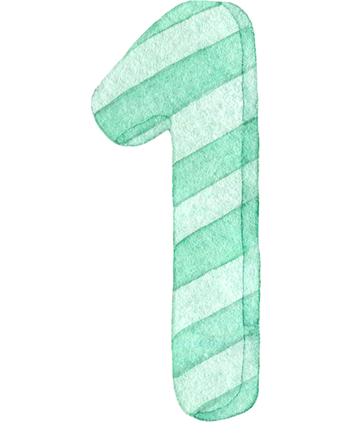 №557ミントグリーンのストライプ柄の数字のイラスト(1)