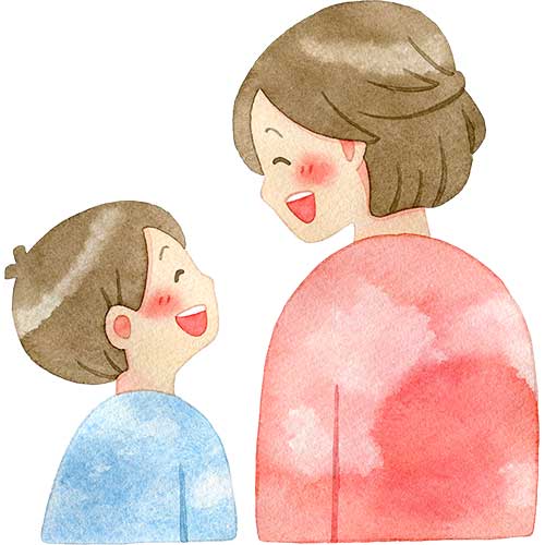 №518笑い合う後ろ姿の親子(母親と男の子)のイラスト