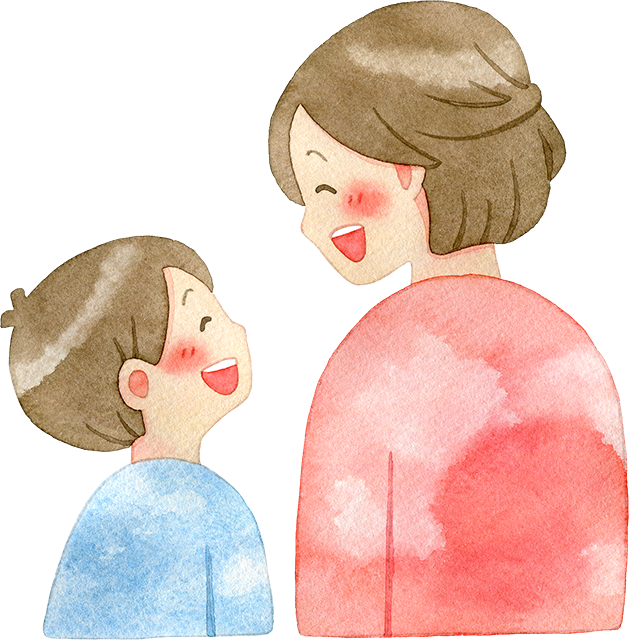 №518笑い合う後ろ姿の親子(母親と男の子)のイラスト