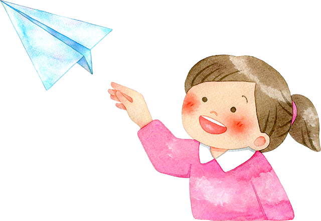 №611紙飛行機を飛ばす子供(女の子)のイラスト