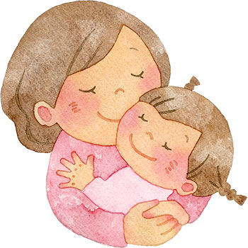 女の子を抱きしめる母親のイラスト
